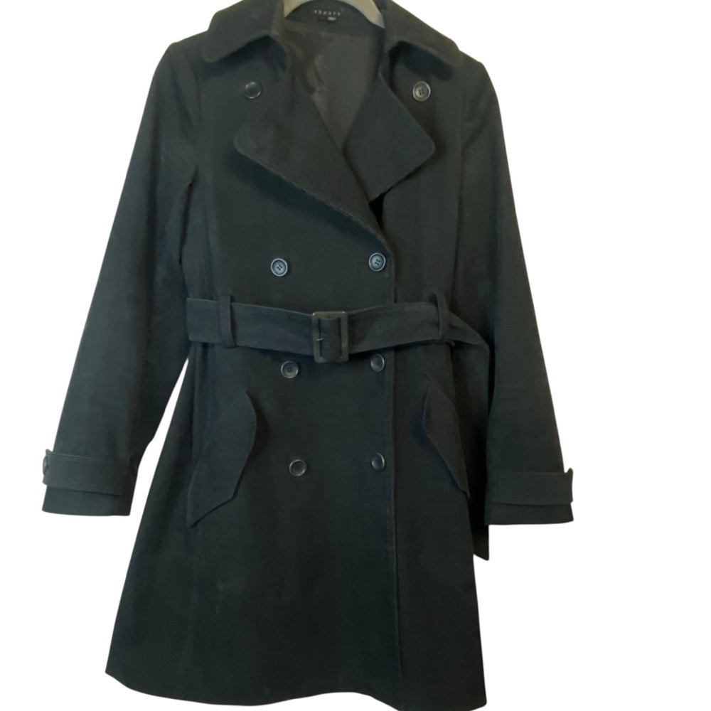 Theory Corduroy Black  Double-Breasted Billion Connection Trench Coat SZ PS - Picture 2 of 10